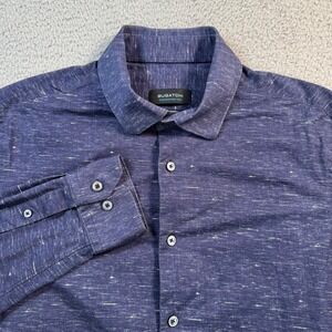 Bugatchi OoohCotton Tech Mens Large Navy Blue 8-Way Stretch Button Down Shirt
